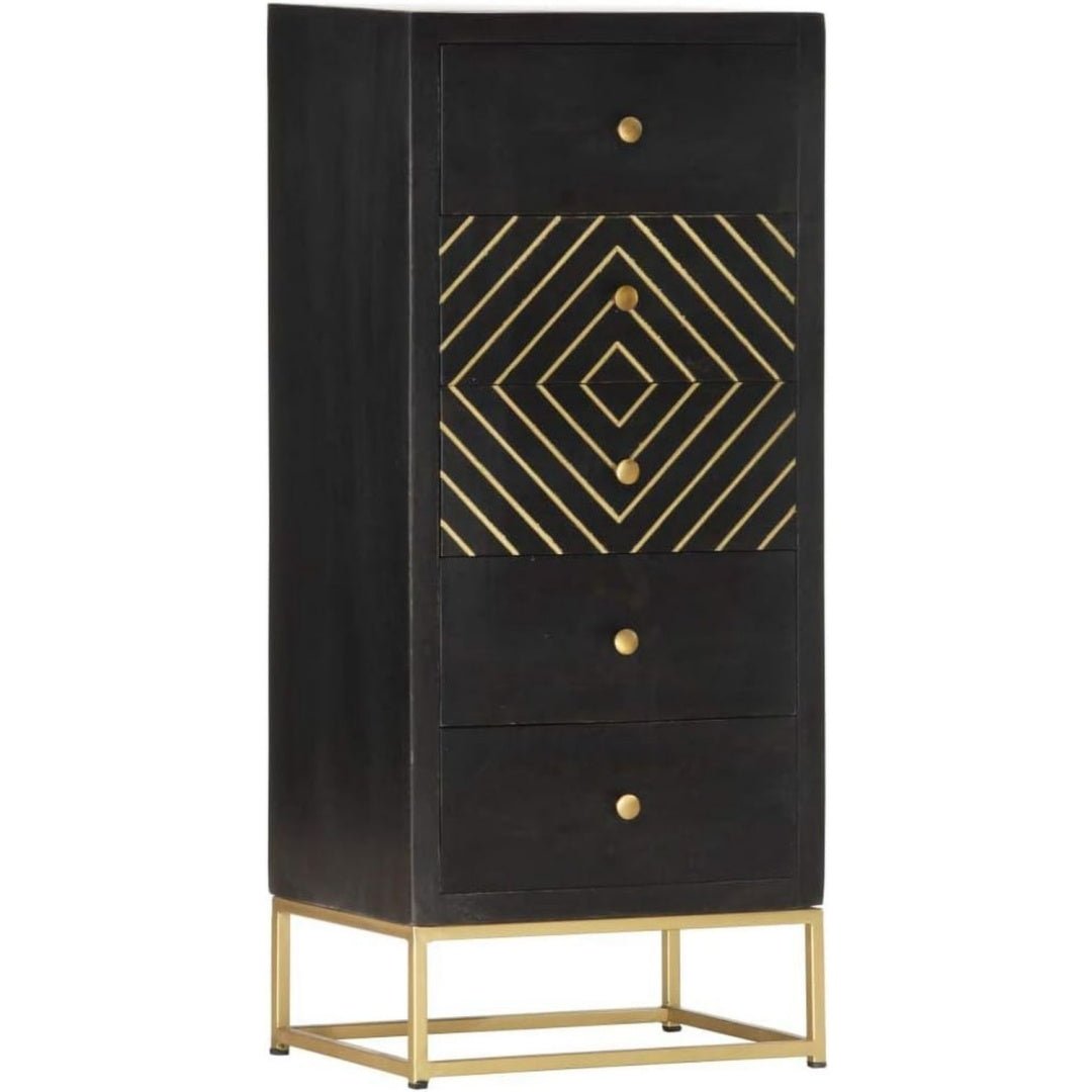 Das Sideboard zeigt sich in Schwarz und Naturbraun