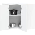 Wandschrank verbindet glaenzende Oberflaechen und eine Wandmontage