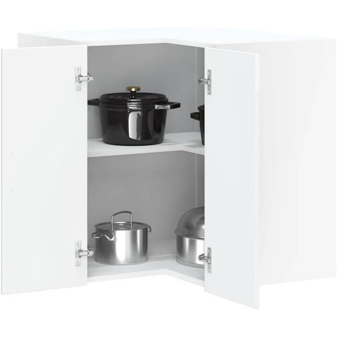 Wandschrank verbindet glaenzende Oberflaechen und eine Wandmontage