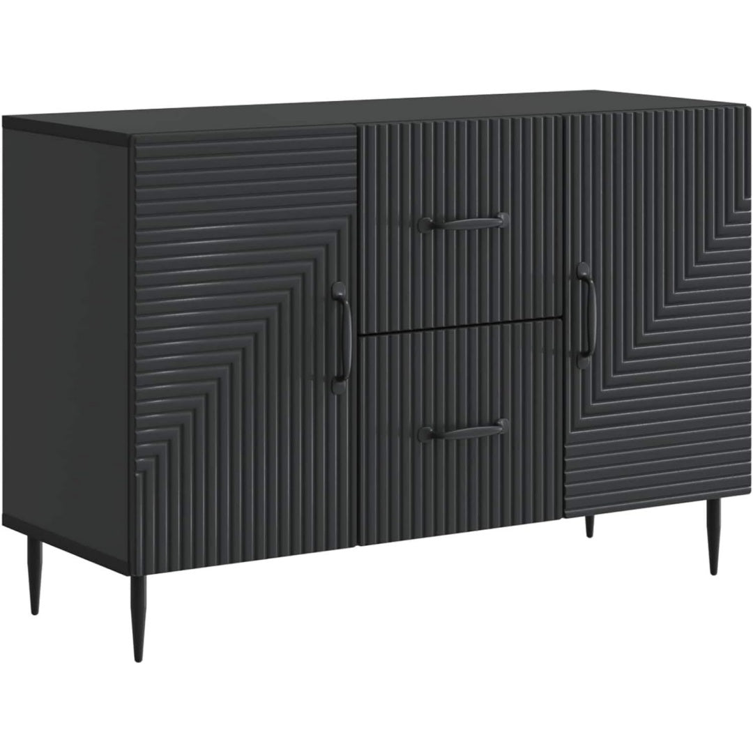 Das Sideboard zeigt ein Metallgestell in Schwarz