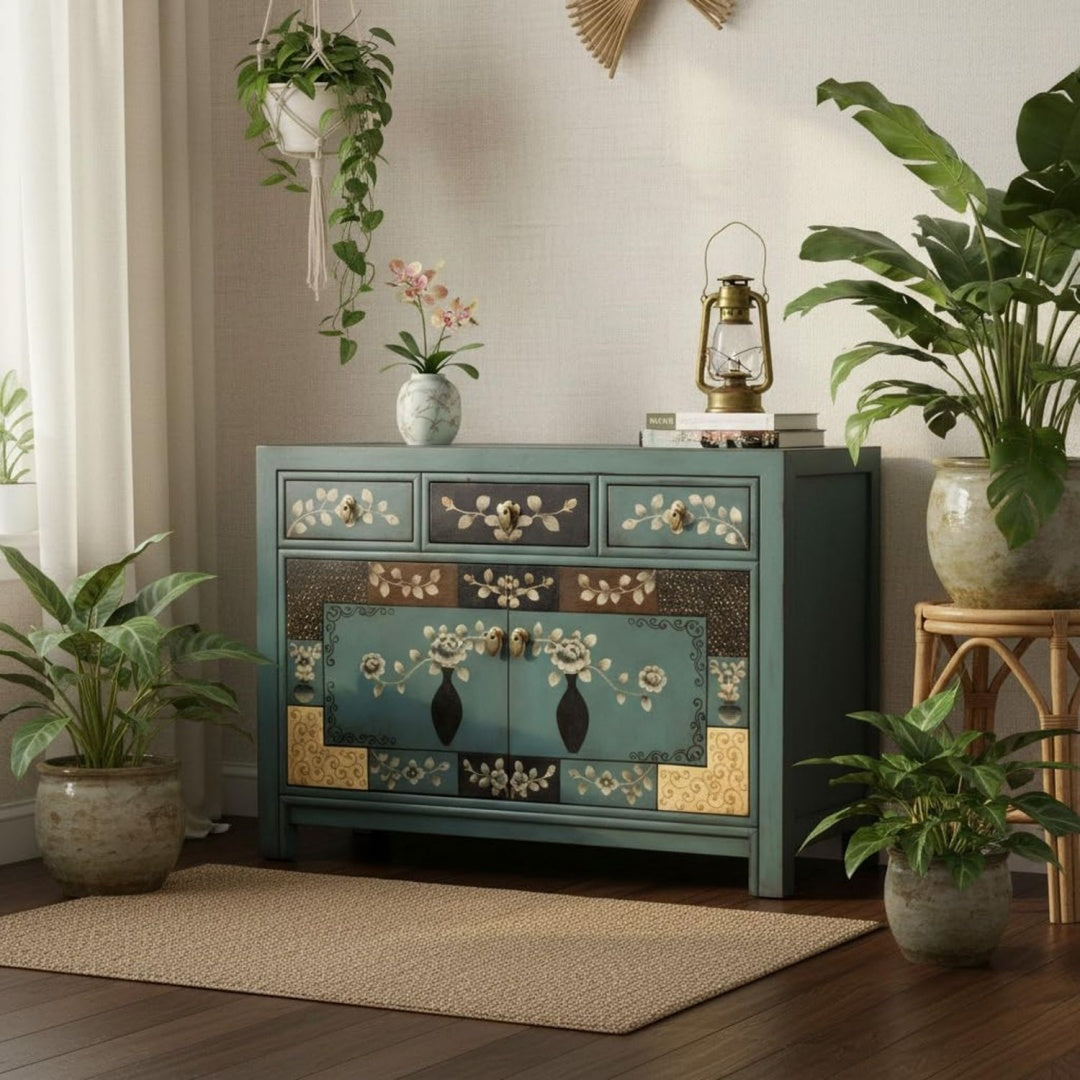 Sideboard mit den Massen 117 x 40 x 85 cm in Blau