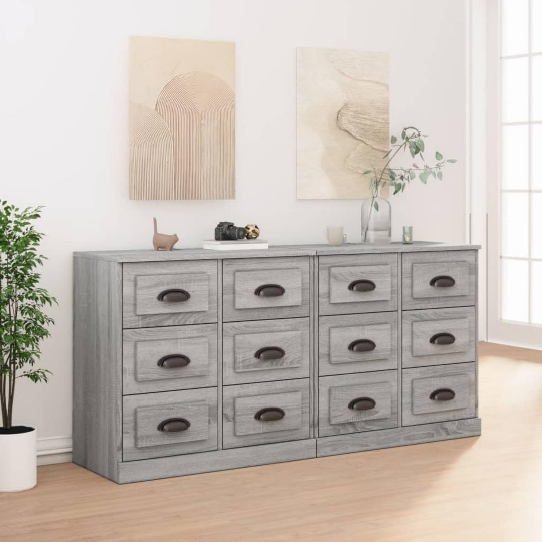 Sideboard mit den Massen 70 x 35.5 x 67.5 cm in Eichenbraun und Grau