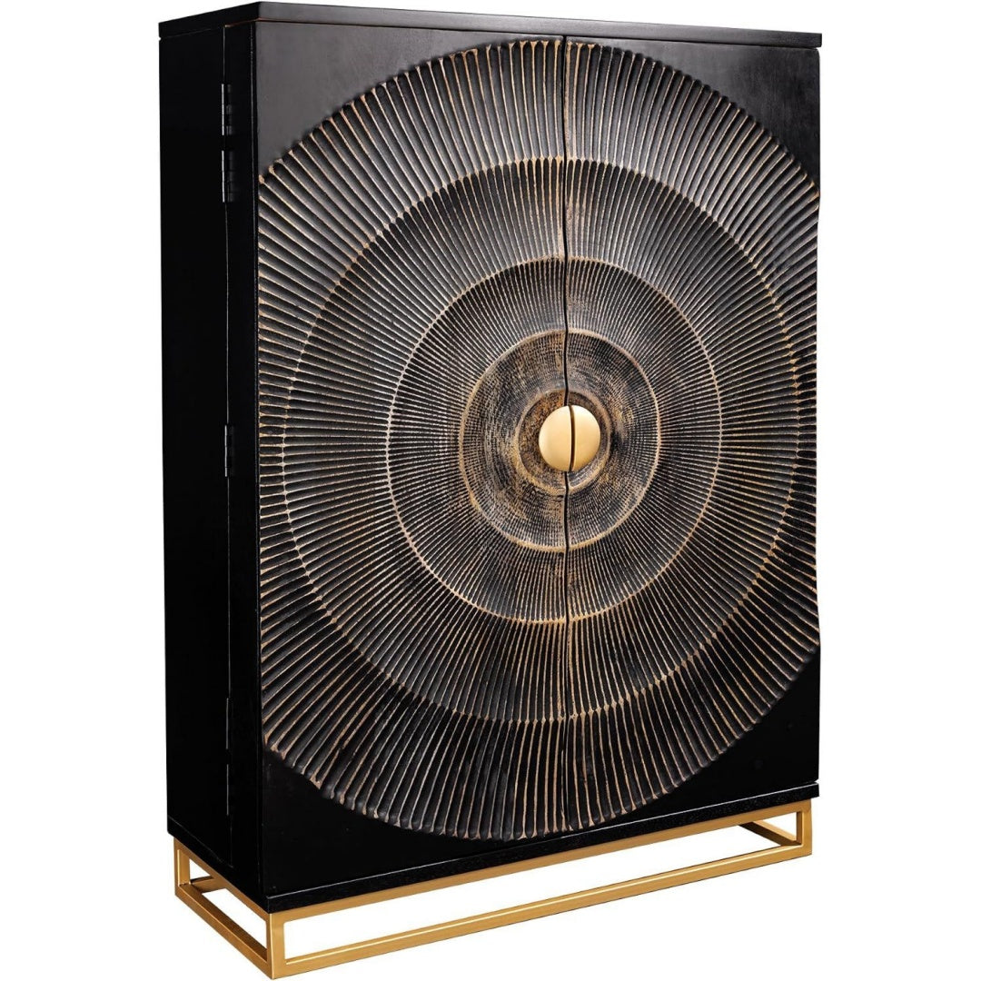 Sideboard in Schwarz und Naturbraun und Gold